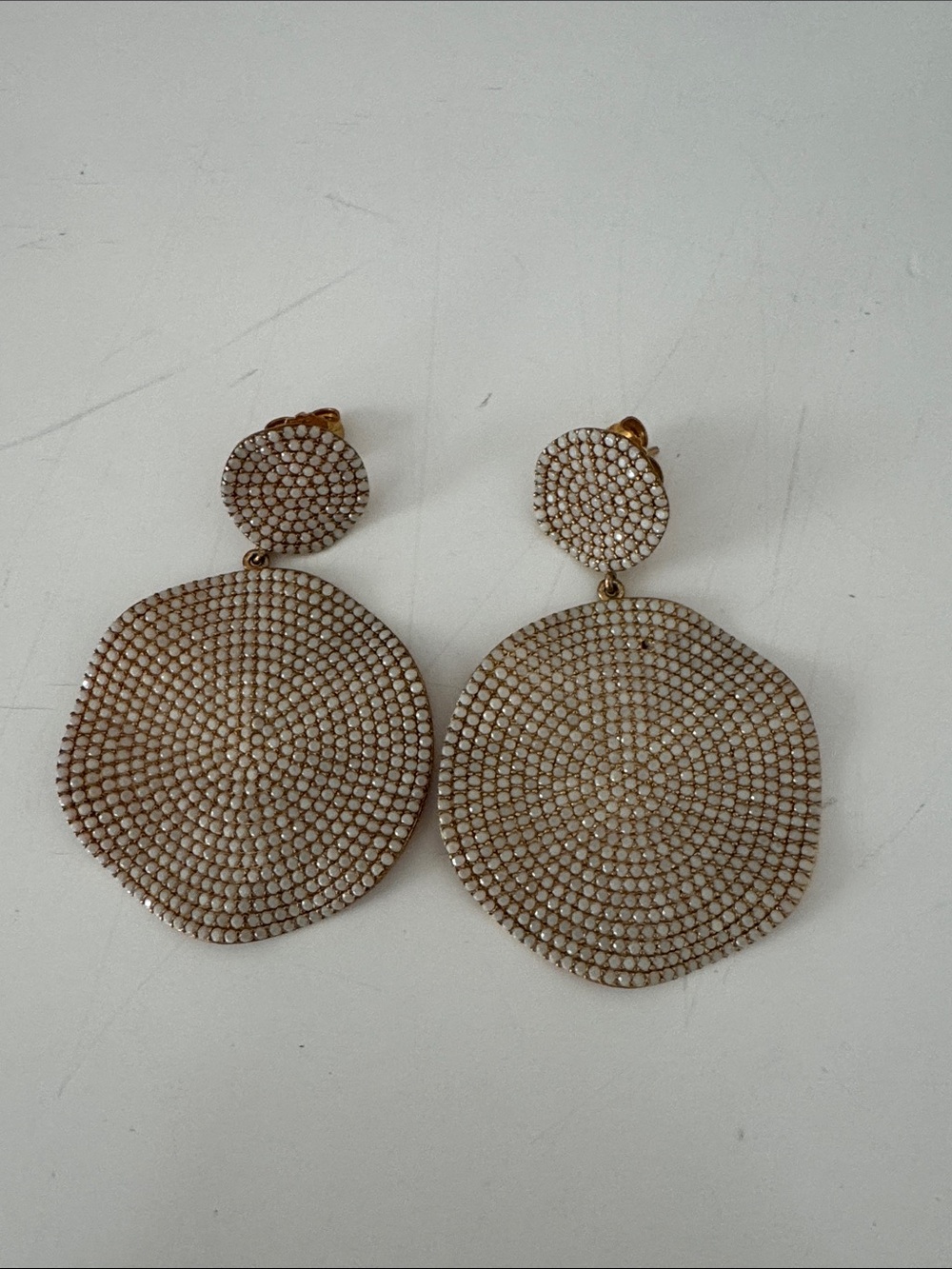 Gold-Tone White Pave Beaded Drop Earrings